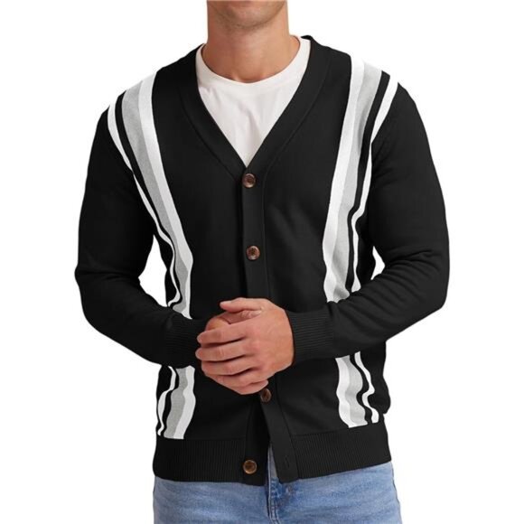 Men's Vintage Striped Long Sleeve Cardigan - Picture 3 of 5